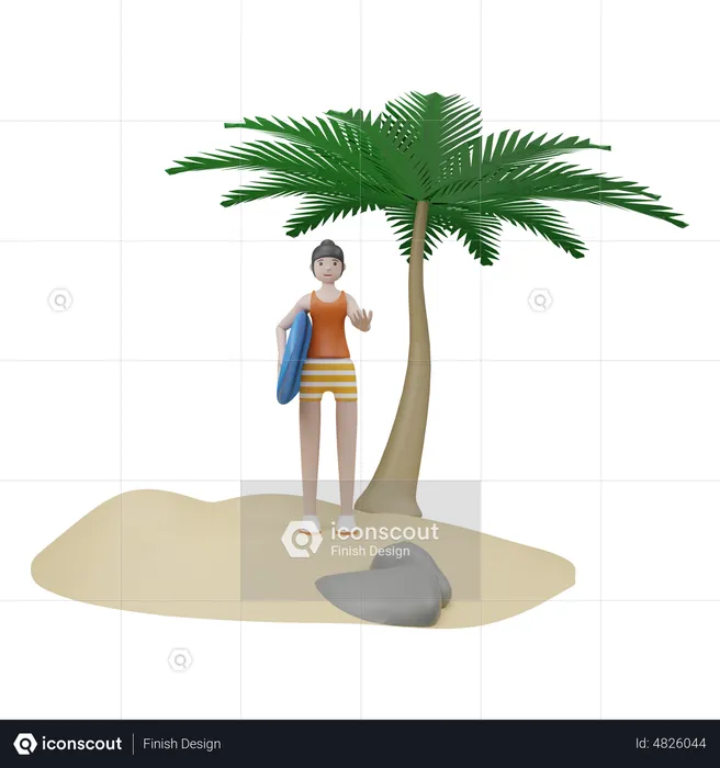 Menina com prancha de surf  3D Illustration