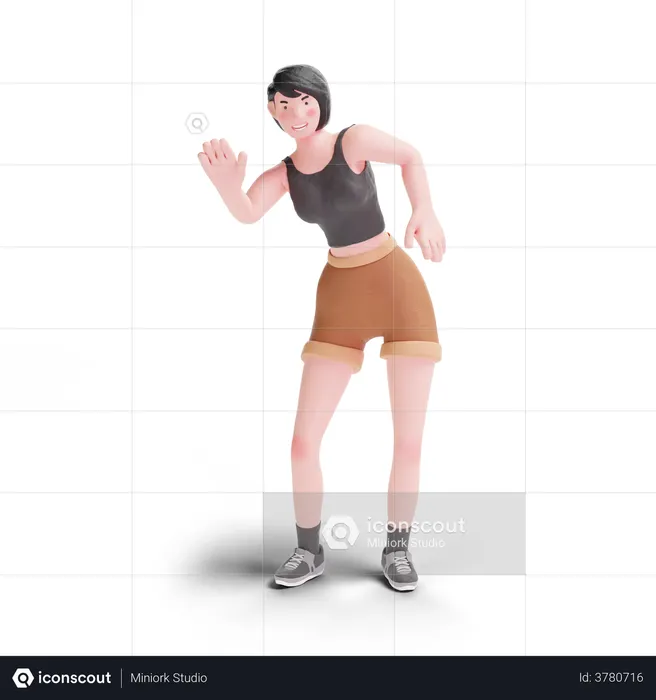 Garota de cabelos curtos em pé posando  3D Icon