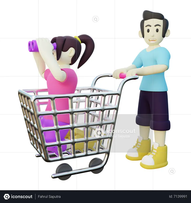 Garota e seu namorado fazendo compras  3D Illustration