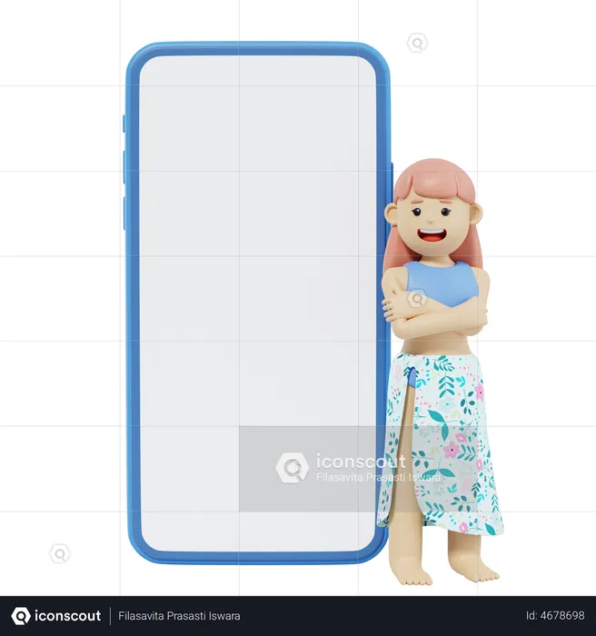 Garota em pé com smartphone  3D Illustration