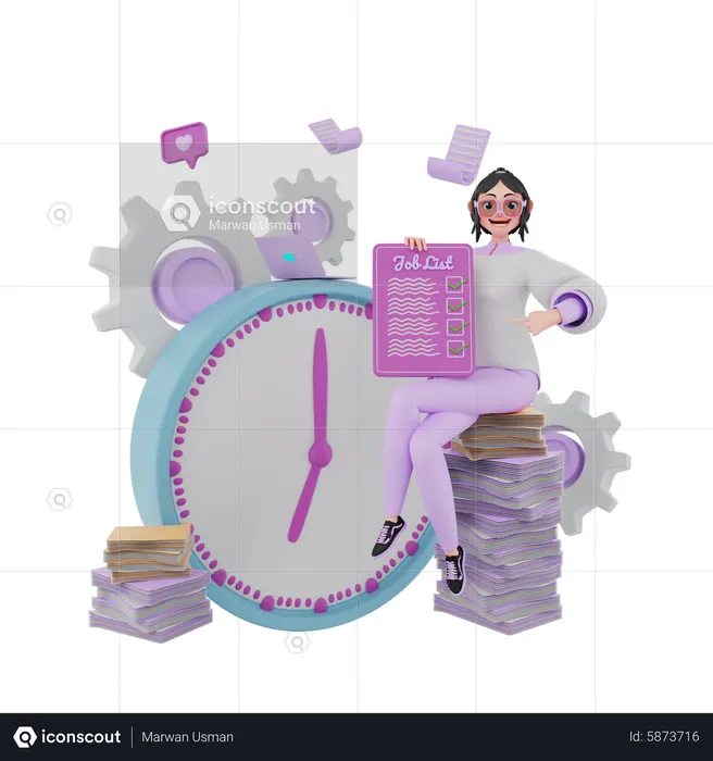 Garota mostrando a lista de agendamento de tarefas  3D Icon