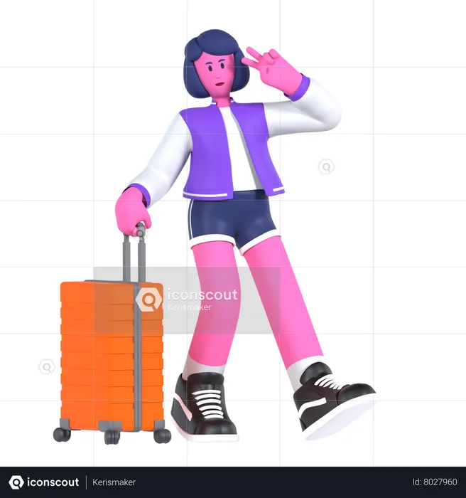 Garota saindo de férias  3D Illustration