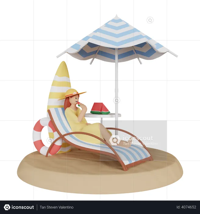 Menina sentada na praia  3D Illustration