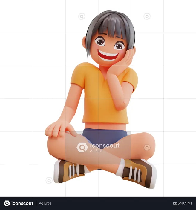 Garota sexy sentada e fazendo pose feliz  3D Illustration