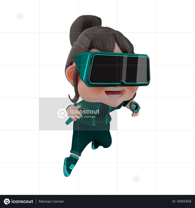 Garota usando tecnologia virtual  3D Illustration