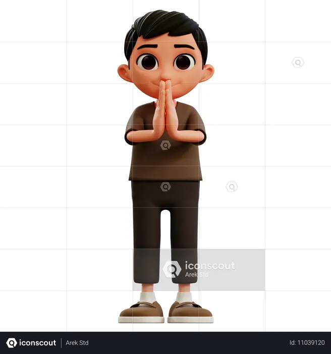 Menino pequeno com pose de desculpas  3D Illustration