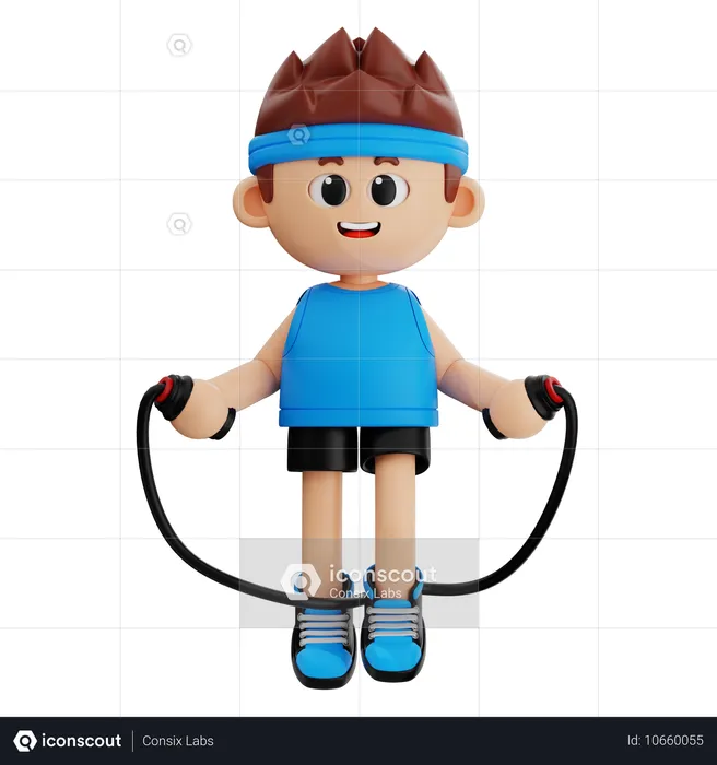 Gym Boy fazendo saltos usando corda de pular  3D Illustration