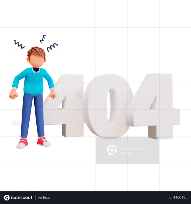 Garoto frustrado com erro 404  3D Illustration