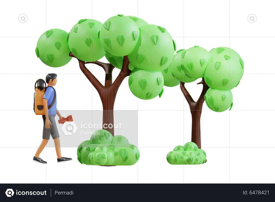 Menino caminhando na selva  3D Illustration