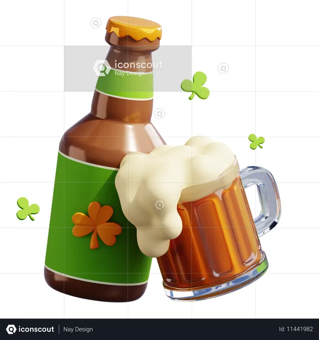 Garrafa de cerveja e copo  3D Icon
