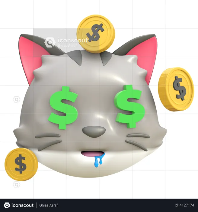 Cara de dinero de gato Emoji 3D Emoji