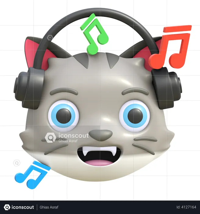 Gato escuchando musica Emoji 3D Emoji