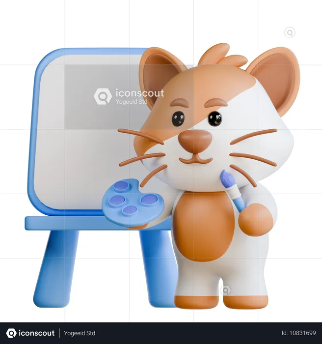 Gato está pintando  3D Illustration