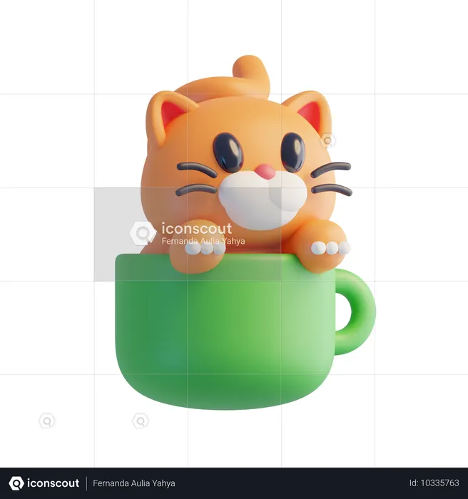 Gato sentado en taza  3D Icon