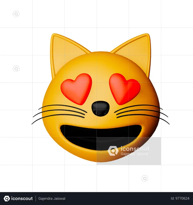 Emoji de gato sonriente con ojos de corazón Emoji 3D Icon