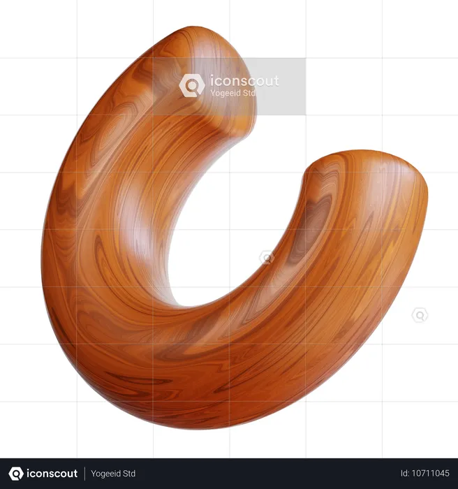 Gebogener Holzbuchstabe U  3D Icon