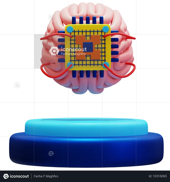 Brain Chip Integration  3D Icon