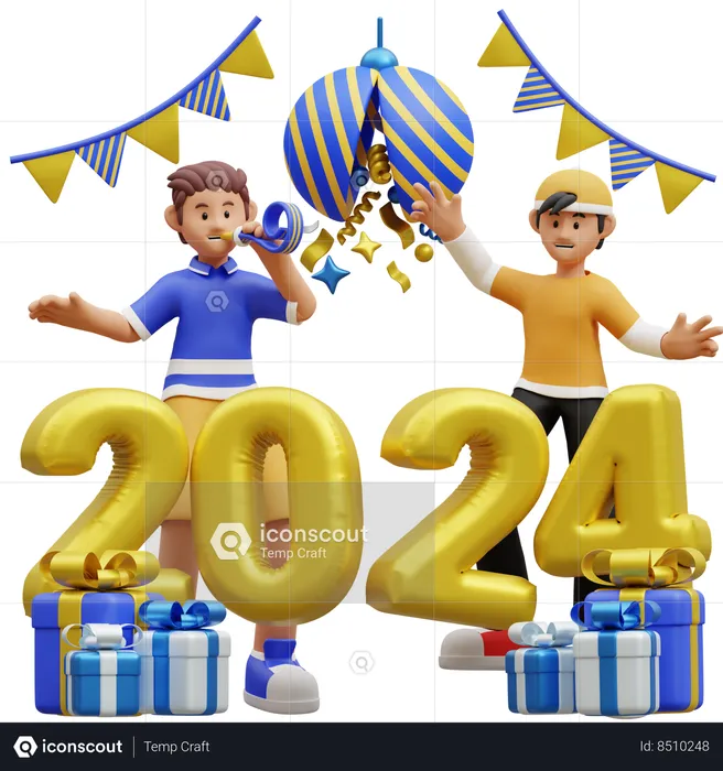 Gente celebrando la fiesta de año nuevo  3D Illustration