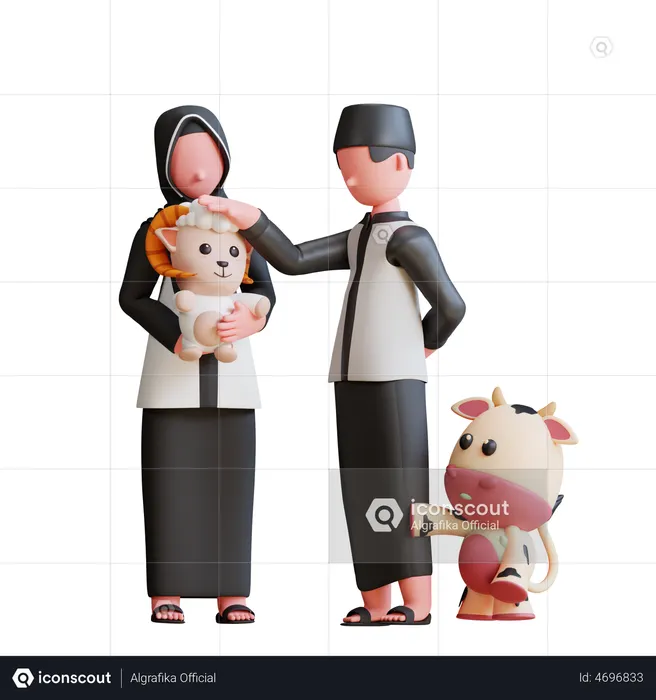 Pueblo musulmán cuidando bebés de vacas y ovejas  3D Icon