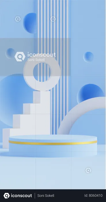 Geometric Podium Blue Background  3D Icon