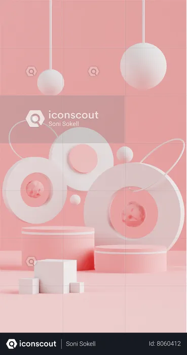 Geometric Podium Pink Background  3D Icon