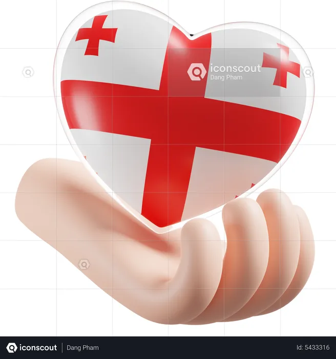 Soin des mains en forme de cœur avec drapeau de Géorgie Flag 3D Icon