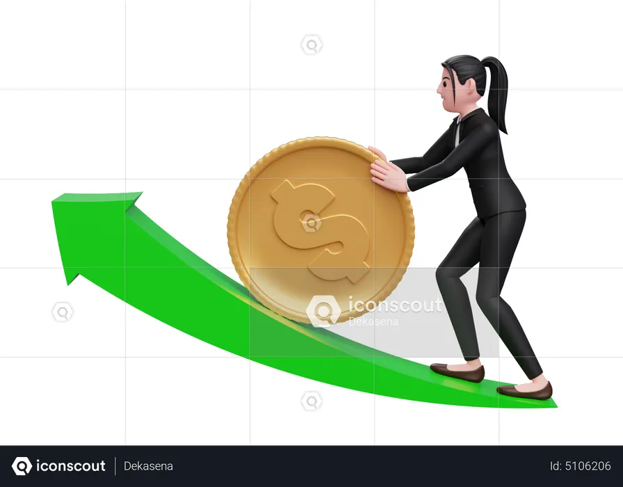 Geschäftsfrau treibt Investitionen in Wachstum voran  3D Illustration