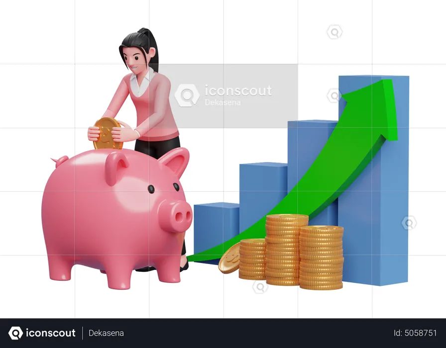 Geschäftsfrau spart Geld aus Anlagegewinnen  3D Illustration