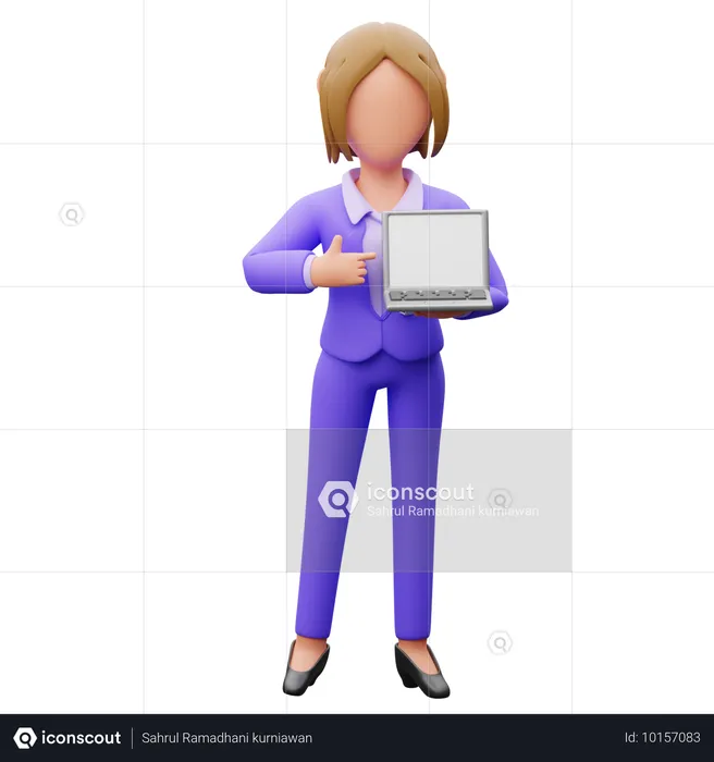 Geschäftsfrau zeigt Laptop  3D Illustration