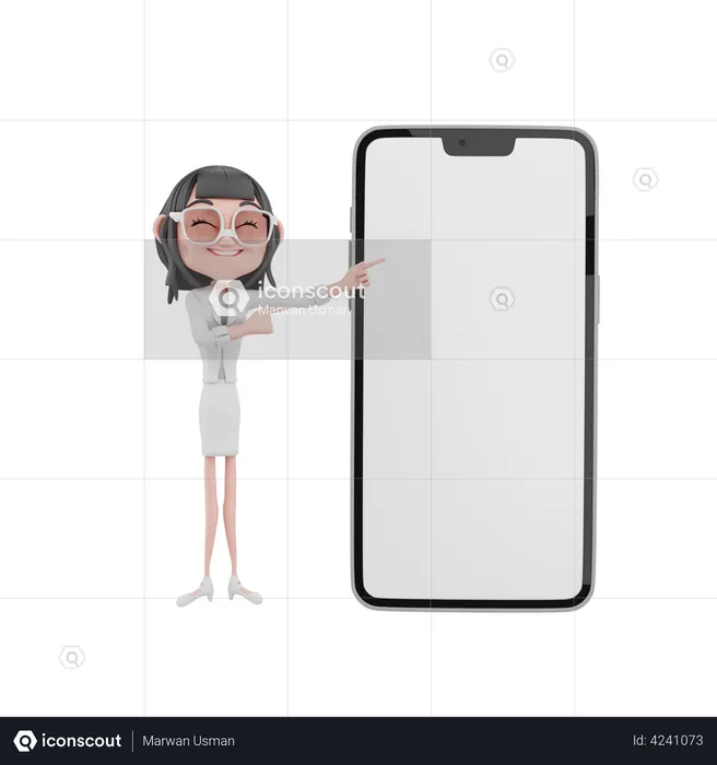 Geschäftsfrau zeigt leeren Handy-Bildschirm  3D Illustration