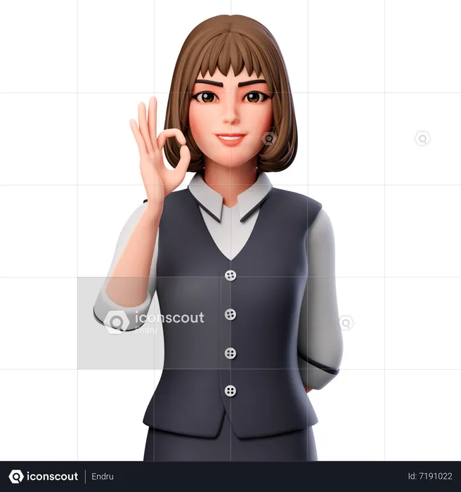 Geschäftsfrau zeigt ok Handbewegung mit der linken Hand  3D Illustration