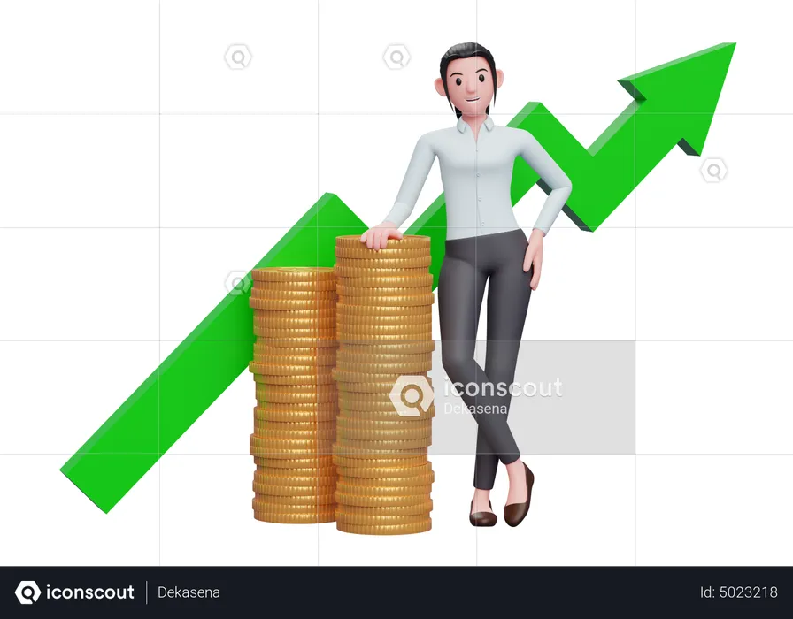 Geschäftsfrau zufrieden nach Investitionswachstum  3D Illustration