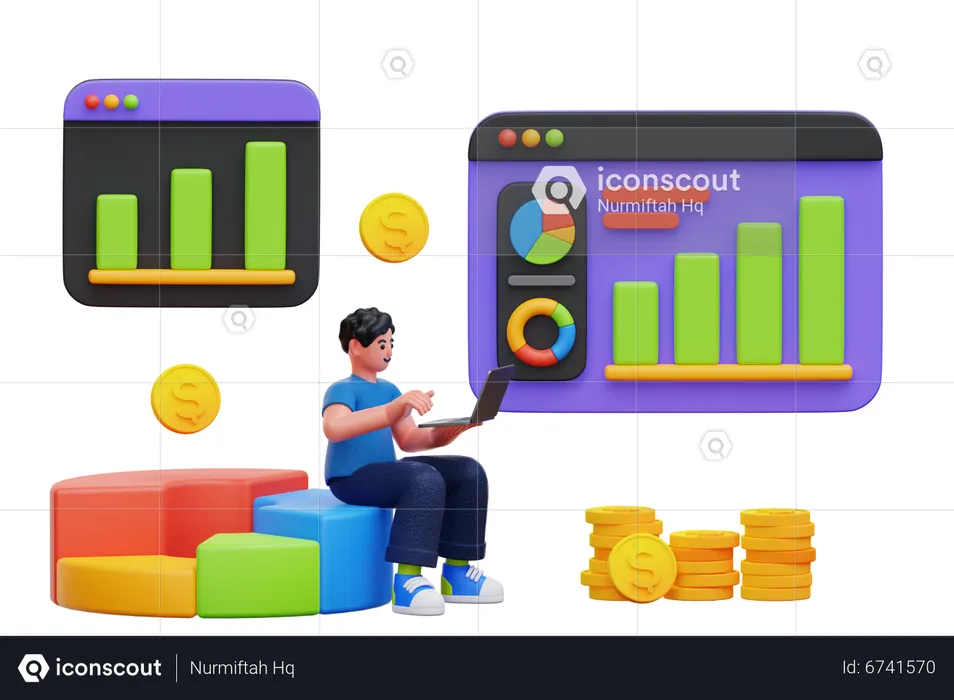 Geschäftsmann arbeitet an Online-Analyse  3D Illustration