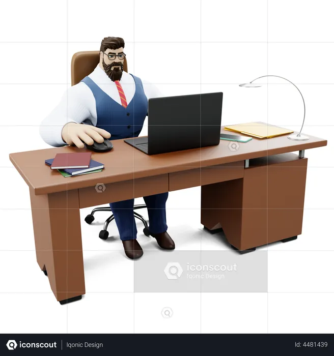 Geschäftsmann, der im Büro arbeitet  3D Illustration