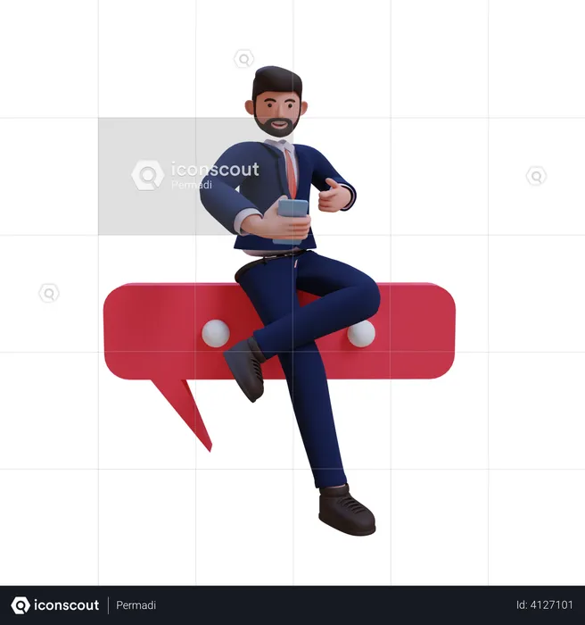 Geschäftsmann im Chat am Telefon  3D Illustration