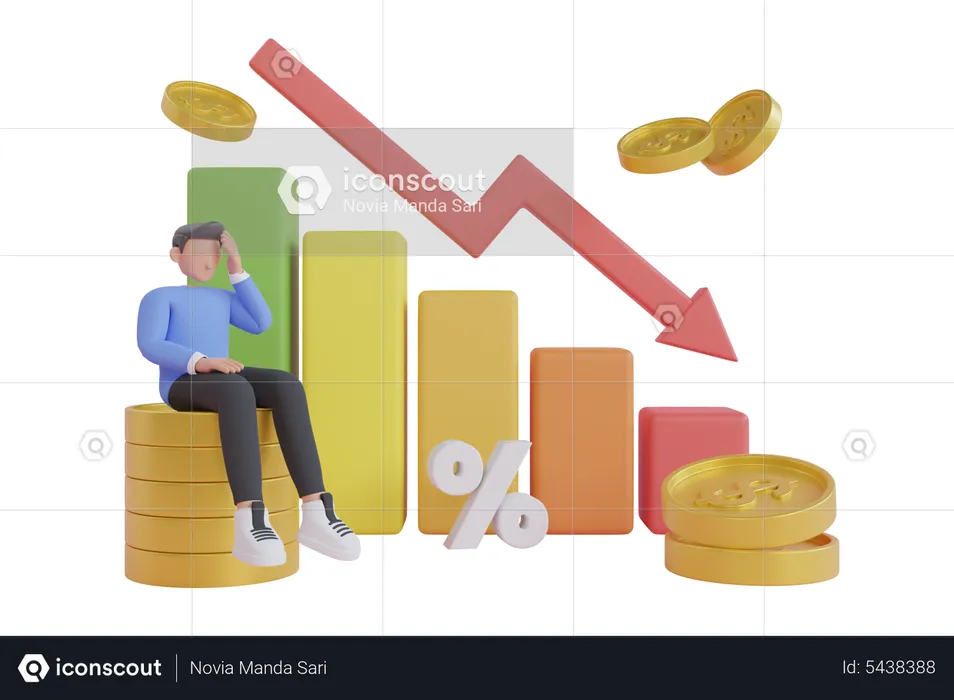 Geschäftsmann erleidet durch Rezession enorme Verluste  3D Illustration