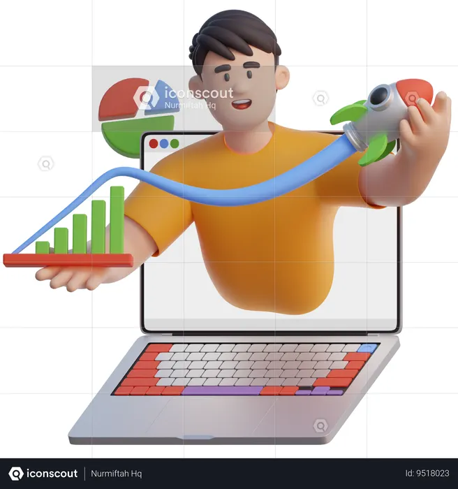 Geschäftsmann erscheint vom Laptop  3D Icon