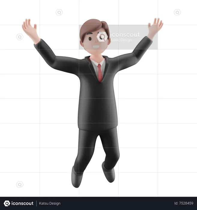 Geschäftsmann feiert mit erhobenen Händen  3D Illustration