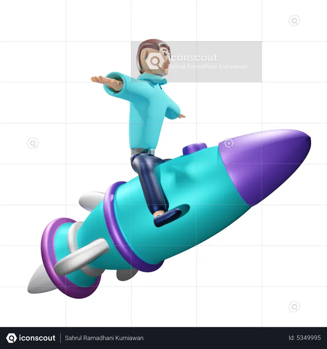 Geschäftsmann fliegt mit einer Rakete  3D Illustration