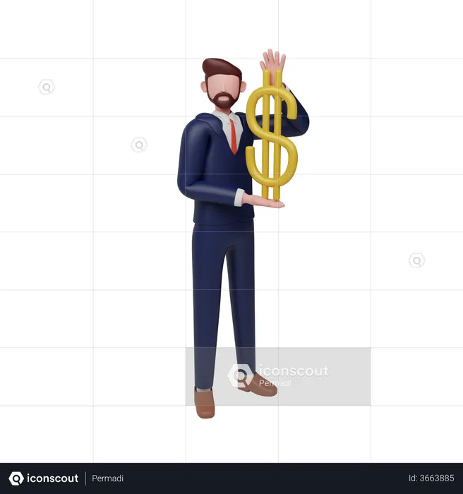 Geschäftsmann hält Dollar  3D Illustration