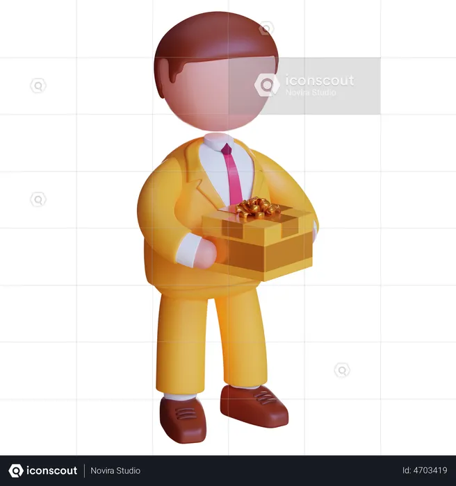 Geschäftsmann der geschenkbox hält  3D Icon