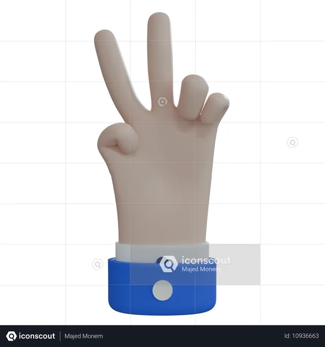 Geschäftsmann hand zwei finger weiße hand Emoji 3D Icon