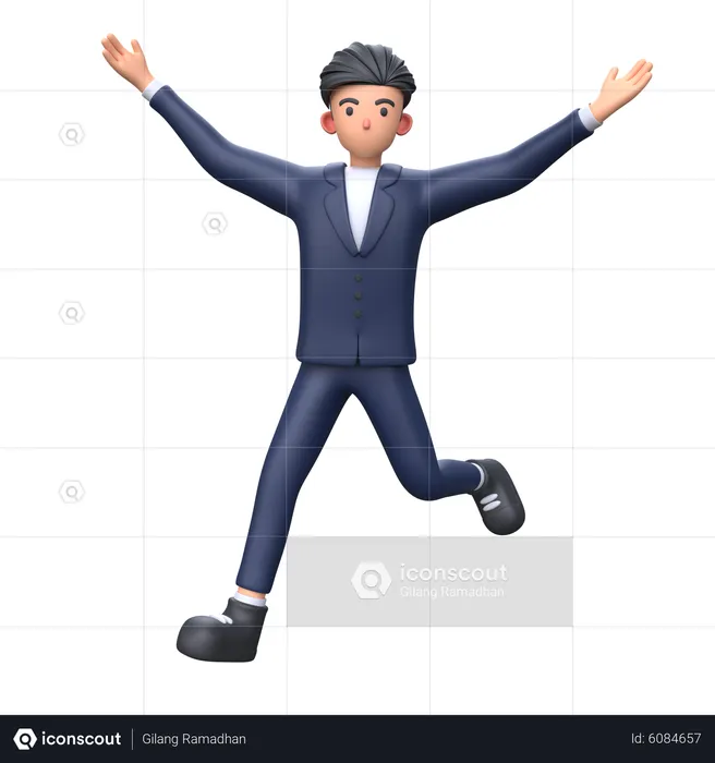 Geschäftsmann springt Pose und feiert Erfolg  3D Illustration