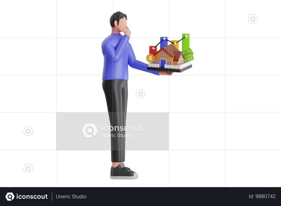 Geschäftsmann macht Immobilieninvestitionen  3D Illustration