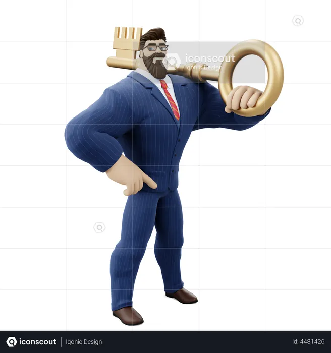 Geschäftsmann mit Erfolgsschlüssel  3D Icon