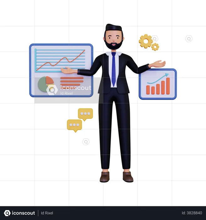 Geschäftsmann präsentiert Analysedaten  3D Illustration