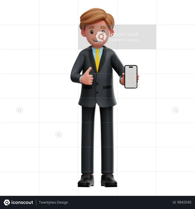 Geschäftsmann präsentiert Smartphone  3D Icon