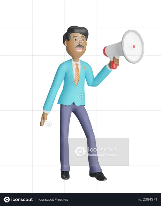 Geschäftsmann schreit mit Megafon  3D Illustration