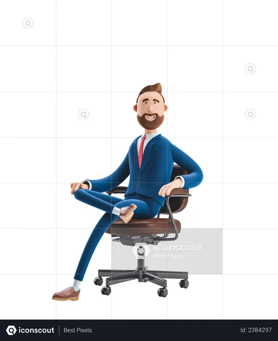 Geschäftsmann, sitzen auf Bürostuhl  3D Illustration