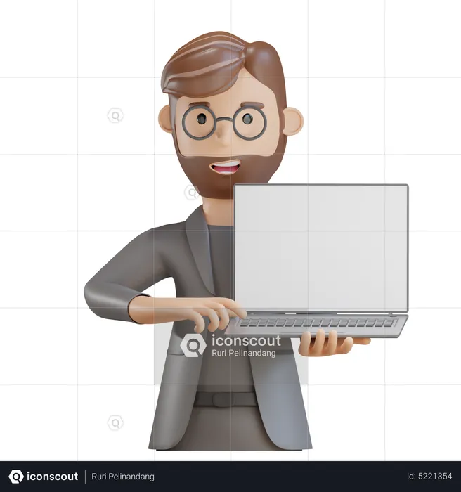 Geschäftsmann zeigt Laptop  3D Illustration